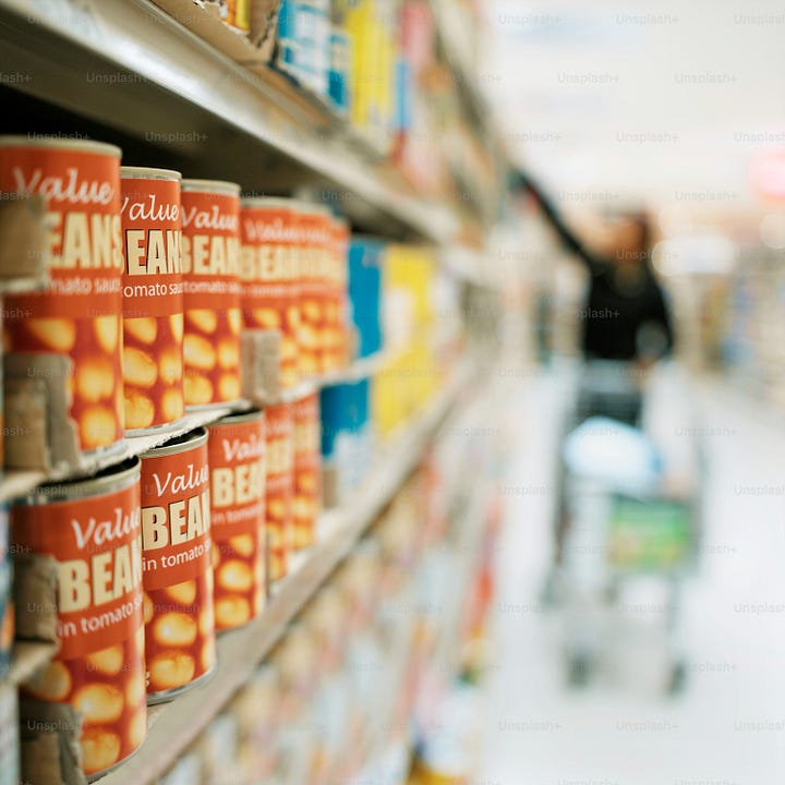 A supermarket shelf with recalled food products
